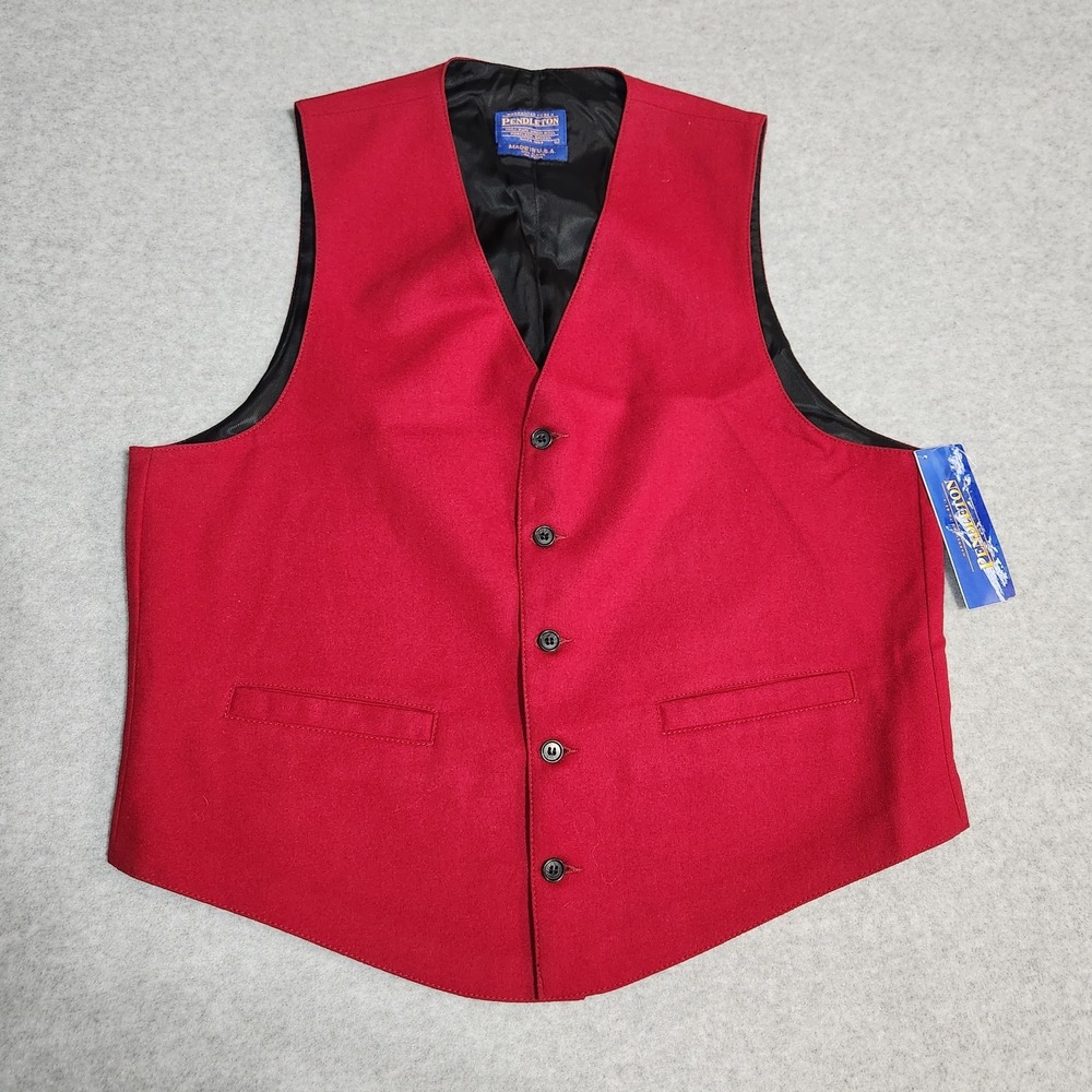 Pendleton Men's Large Lined Vintage Red Vest 100% Pure Virgin Wool Made in USA